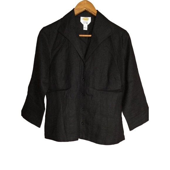 Talbots Womens Irish Linen Button Front Jacket Collared Long Sleeve Black Size 6 - Picture 1 of 5